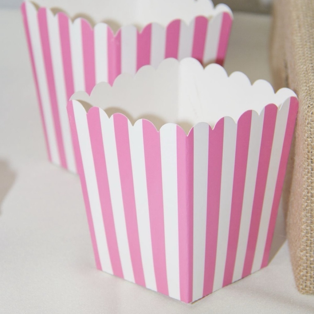 Pink and White Striped Candy and Popcorn Boxes